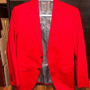 J Ferrar 40R Cabaret Red Men's Red Blazer Suit Jacket Slim fit tight runs